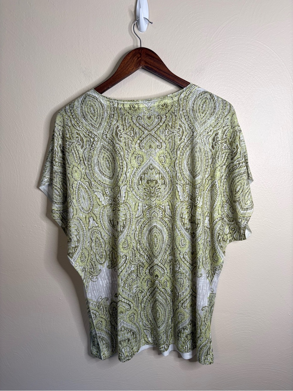 Chico's Paisley V-Neck Top Women 3 XL Green Rhinestone Embellished Boho Blouse - Picture 6 of 11